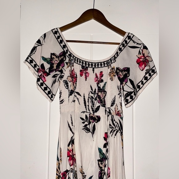 Jealous Tomato Dress M White Off The Shoulder Maxi Lined Floral Peasant Coquette - Picture 4 of 8